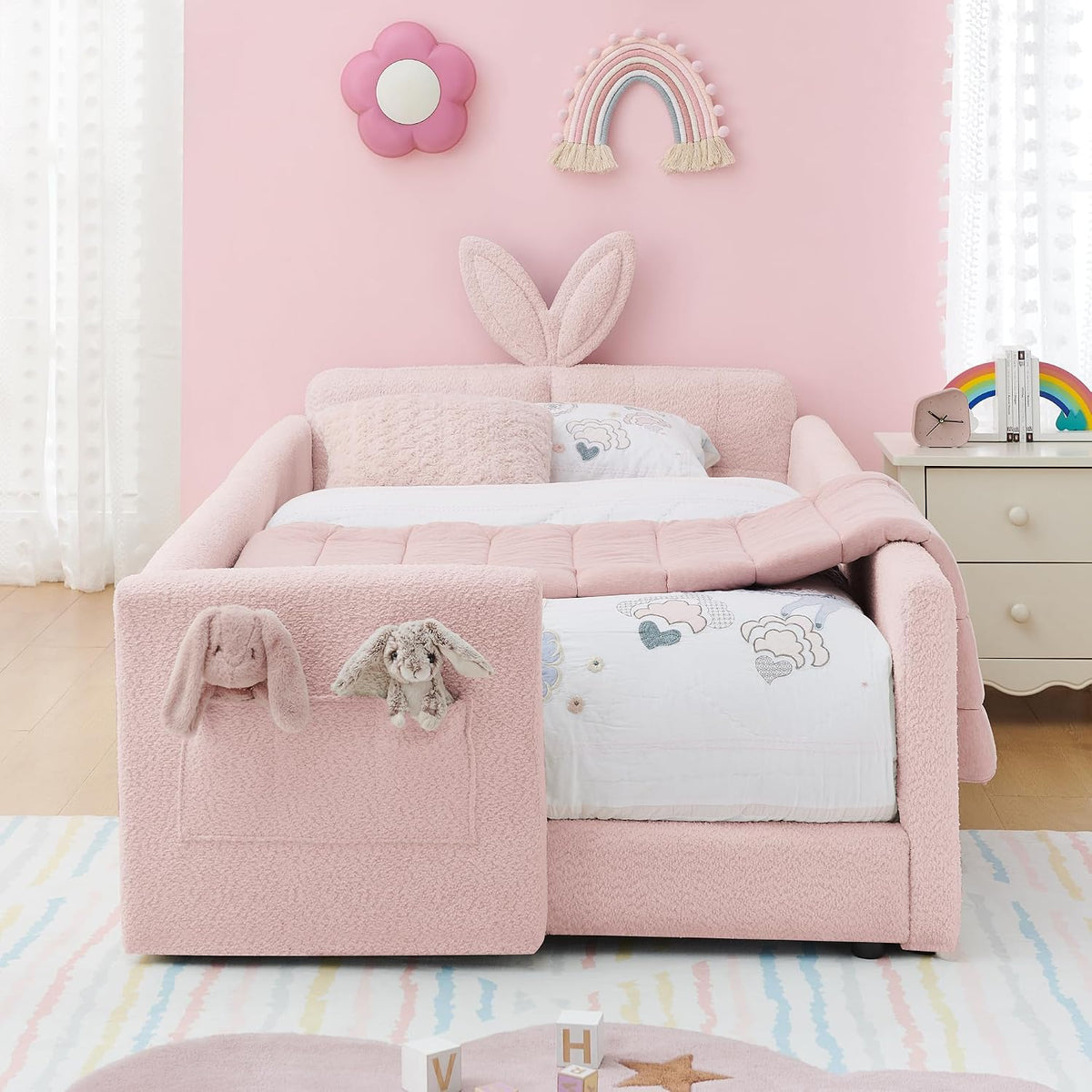 Pink Twin Upholstered Platform Bed Frame