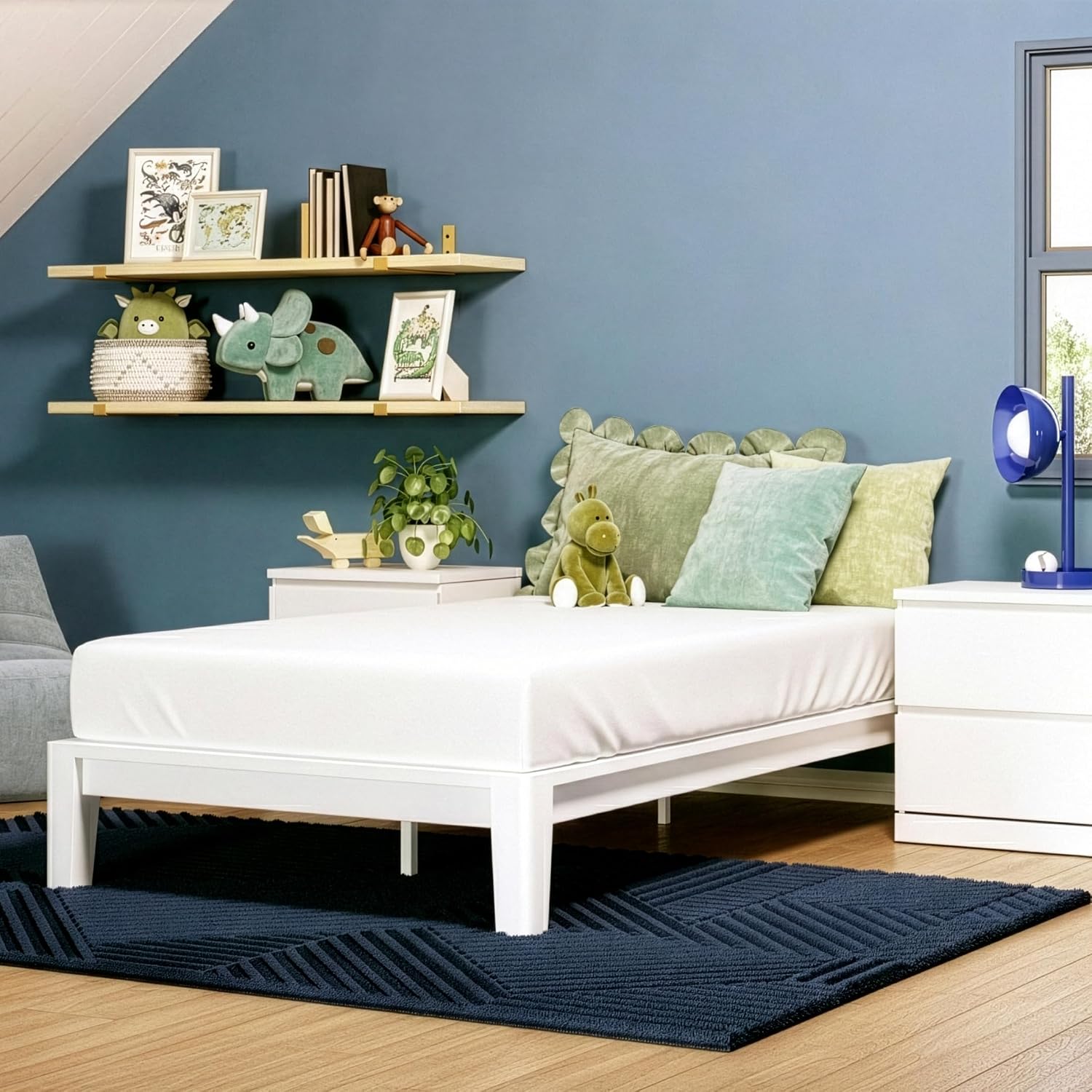 White Kids Twin Bamboo Platform Bed Frame