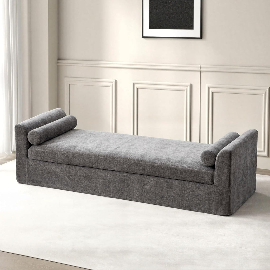 Gray Chenille Oversized Chaise Lounge Bench