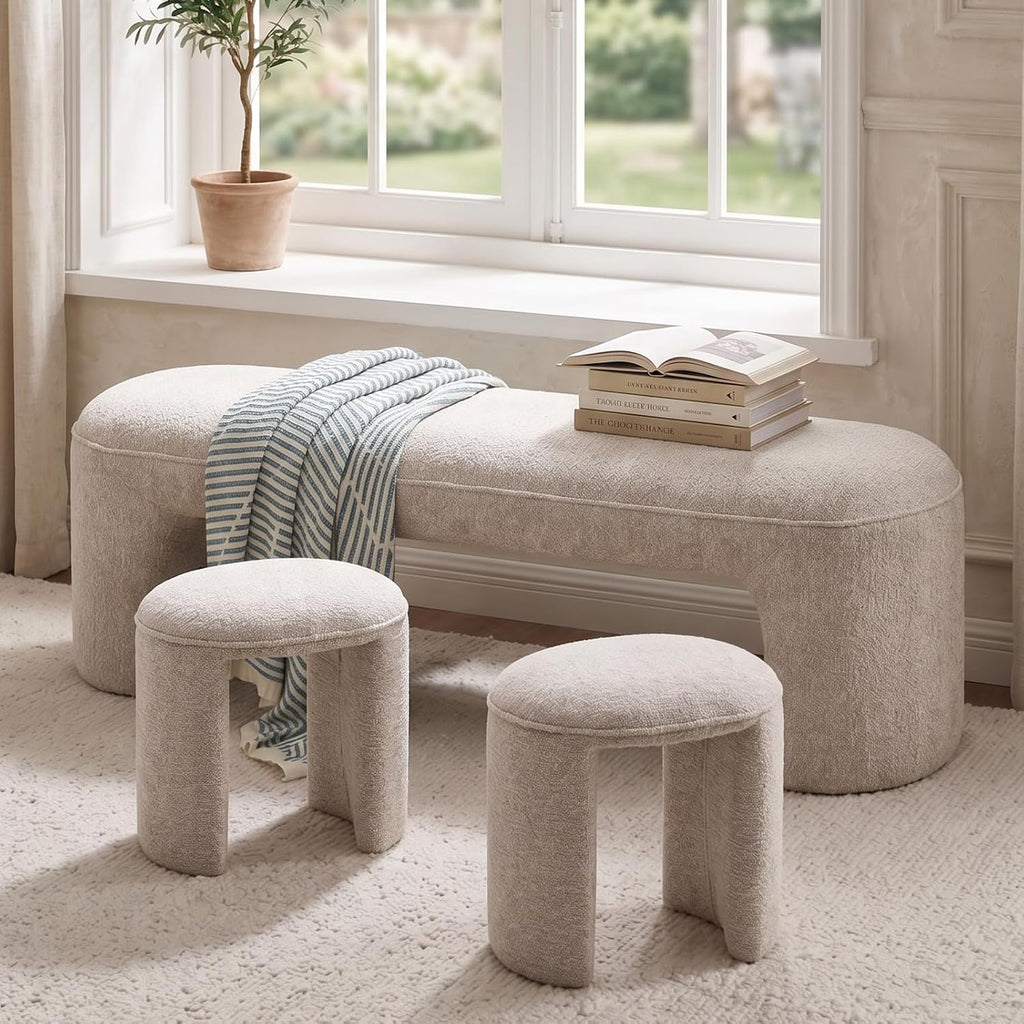 Oatmeal Chenille End‑of‑Bed Bench Set