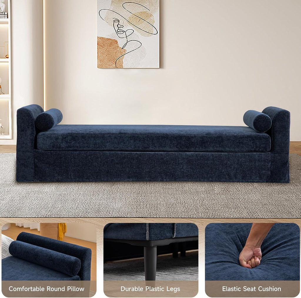 Navy Oversized Upholstered Chaise Lounge Bench