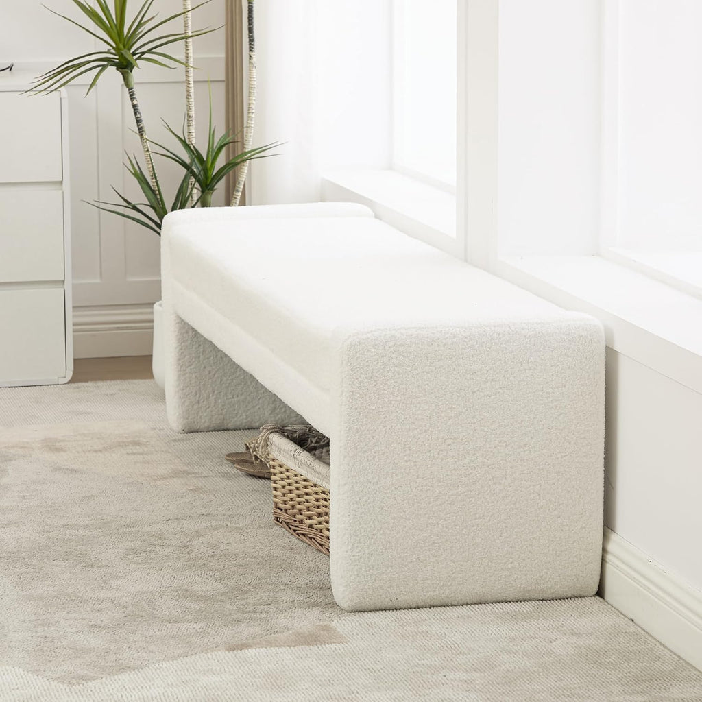 Ivory Upholstered End‑of‑Bed Bench