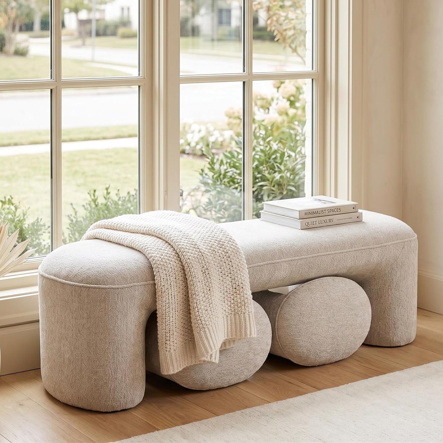 Oatmeal Chenille End‑of‑Bed Bench Set