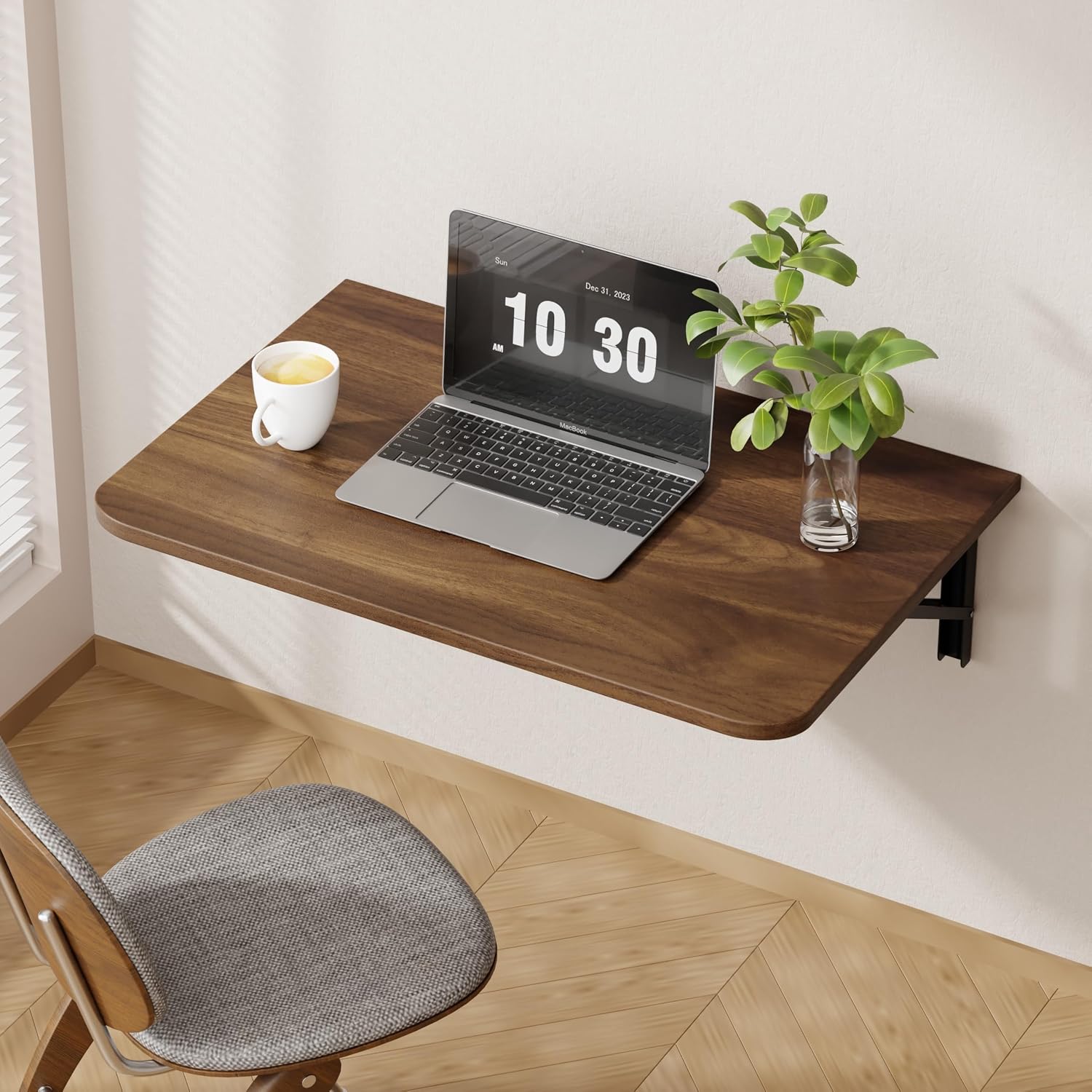 Wall‑Mounted Walnut Folding Floating Desk