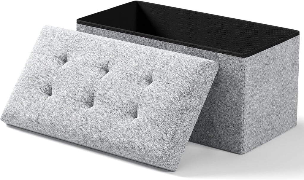 Dark Gray Folding Storage Ottoman Bench