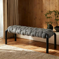 Grey Teddy Fabric Bench with Black Metal Legs