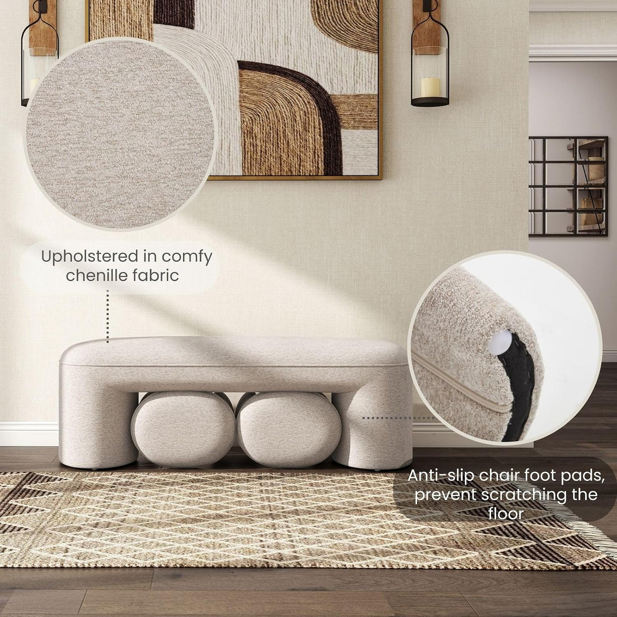 Oatmeal Chenille End‑of‑Bed Bench Set