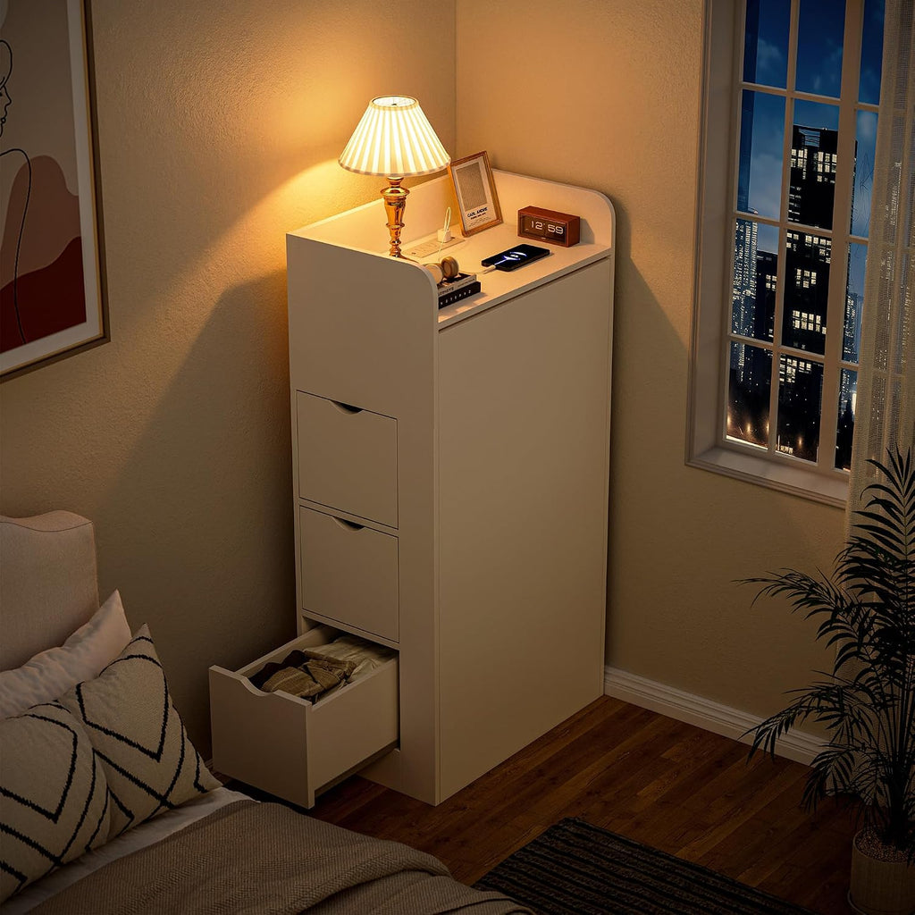 White Wall‑Mounted Foldable Desk with Storage & Outlet