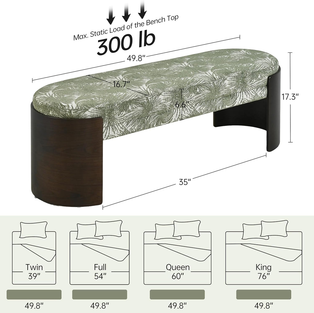 Green Botanical‑Pattern Ottoman Bench