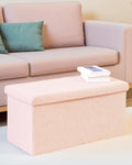 Pink Boucle Folding Storage Ottoman Bench