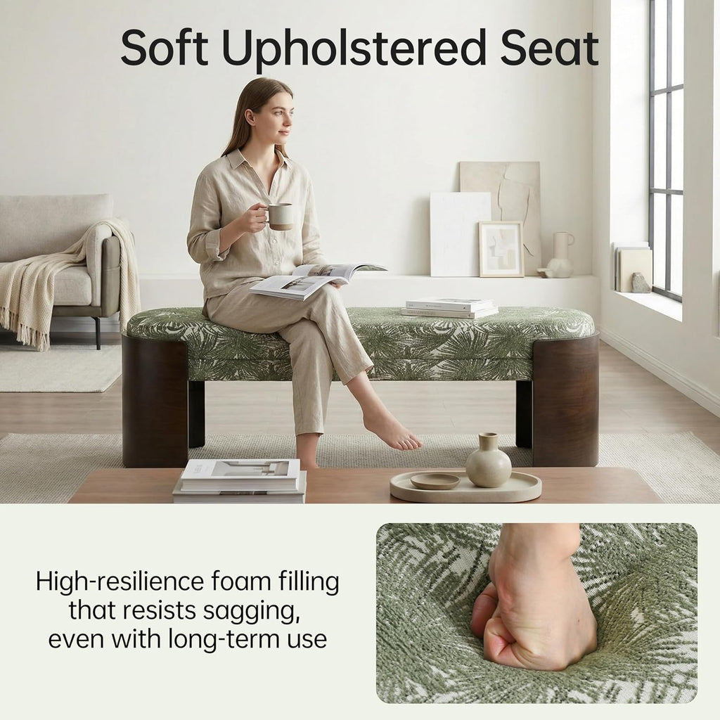 Green Botanical‑Pattern Ottoman Bench