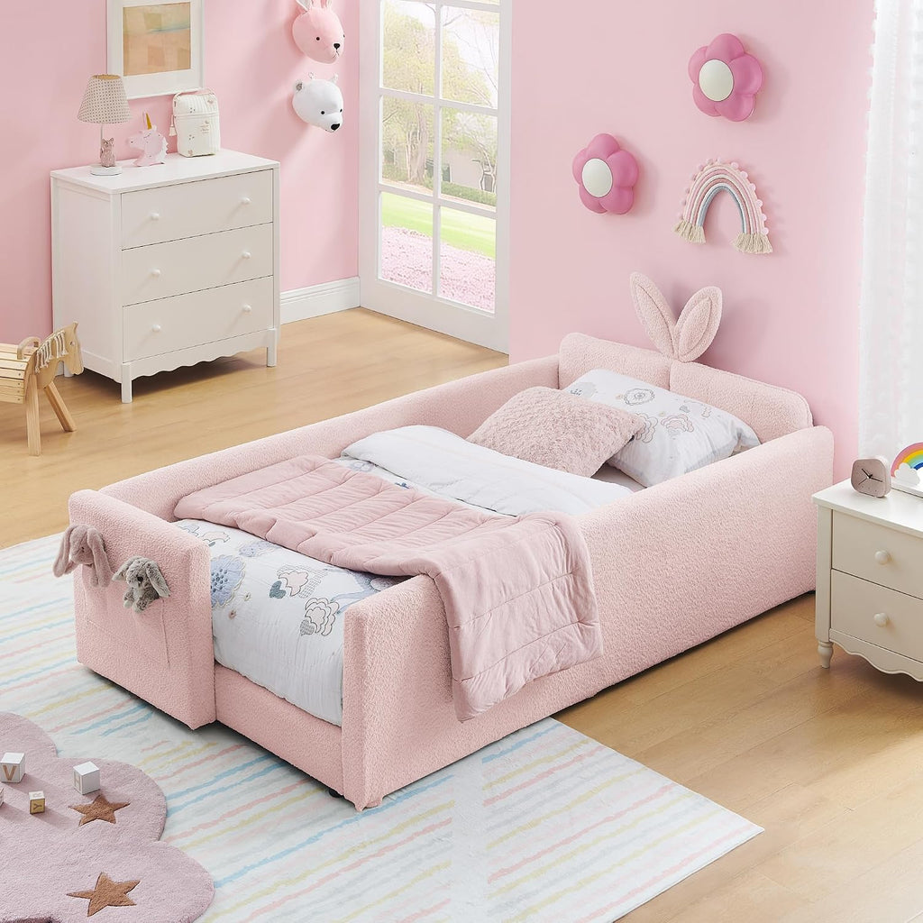 Pink Twin Upholstered Platform Bed Frame