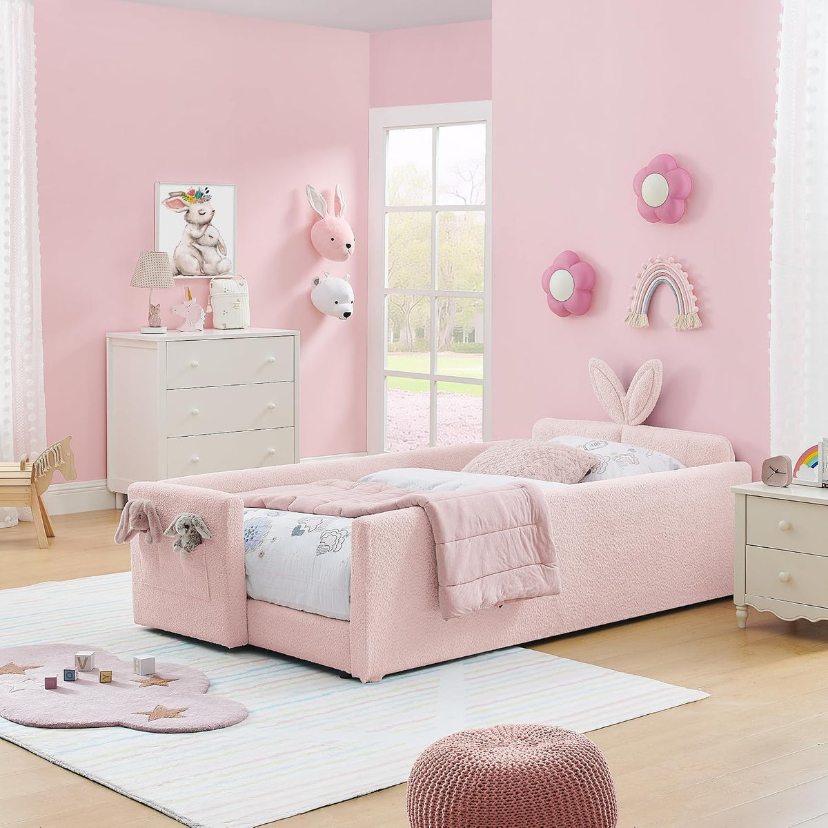 Pink Twin Upholstered Platform Bed Frame