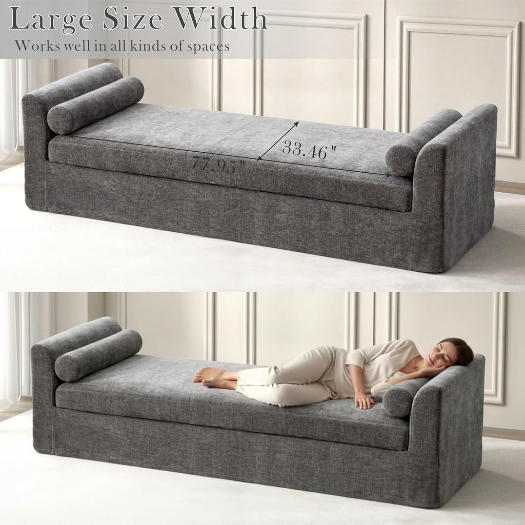 Gray Chenille Oversized Chaise Lounge Bench