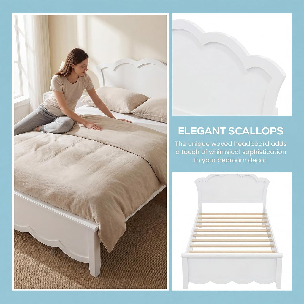 White Solid Pine Wood Platform Bed Frame
