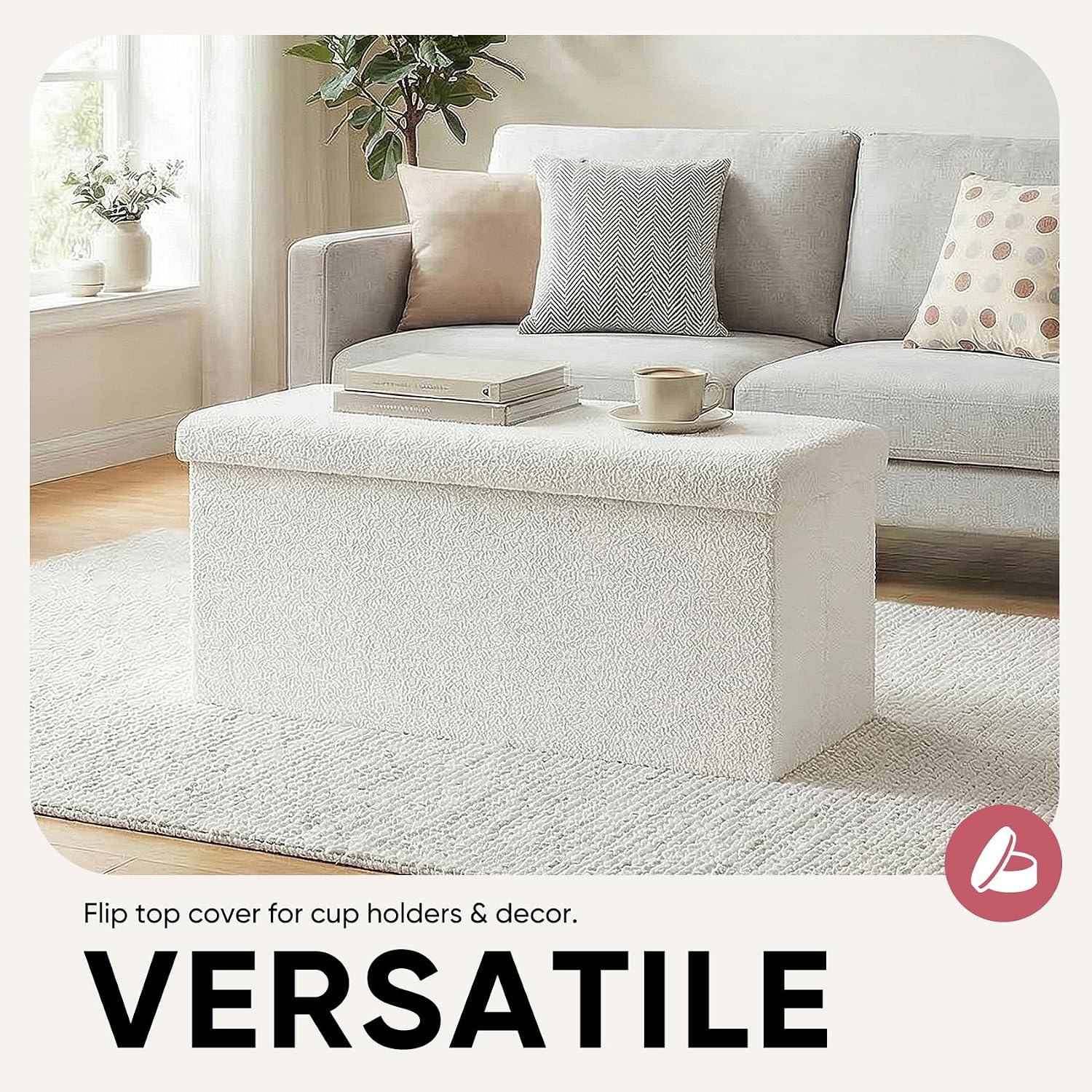 White Sherpa Top Square Storage Ottoman Bench