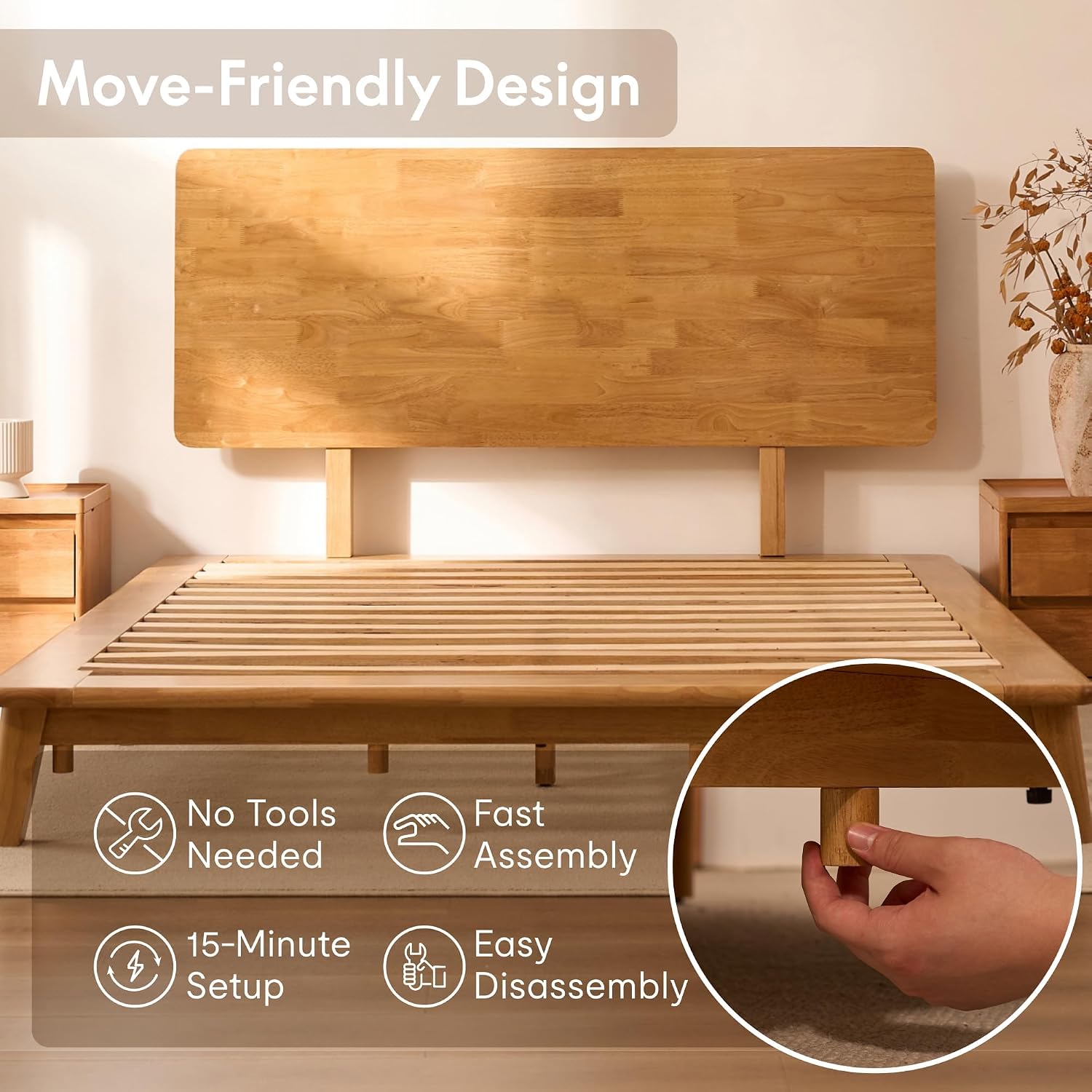 Queen Rubberwood Floating Platform Bed Frame