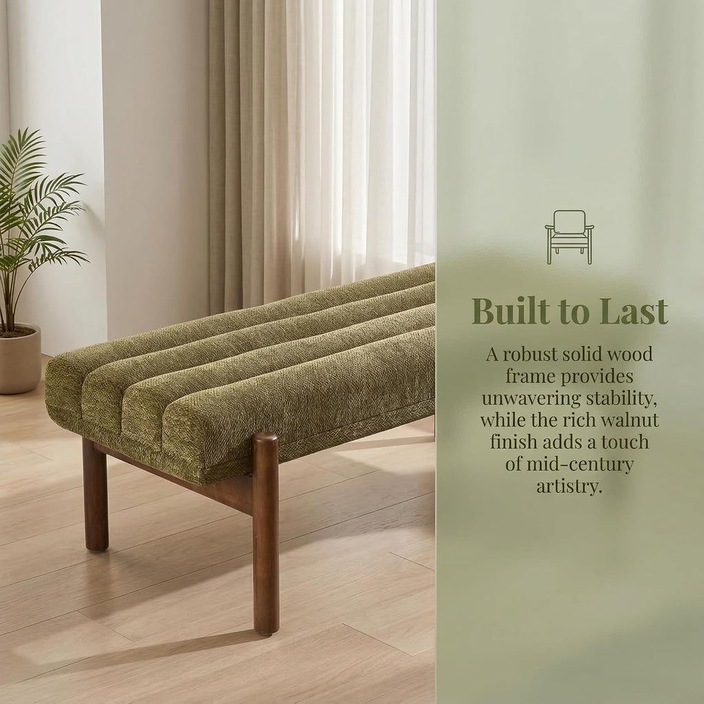 Green Chenille Upholstered Accent Bench