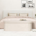 White Velvet Tufted Oval Storage Ottoman Bench