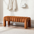 Brown Velvet Upholstered Bench with Solid Wood Legs