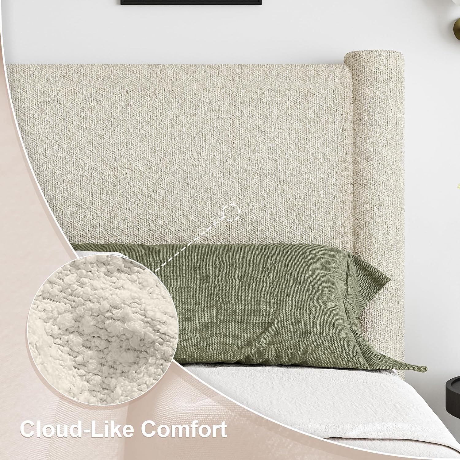 Cream Boucle Twin Upholstered Platform Bed Frame