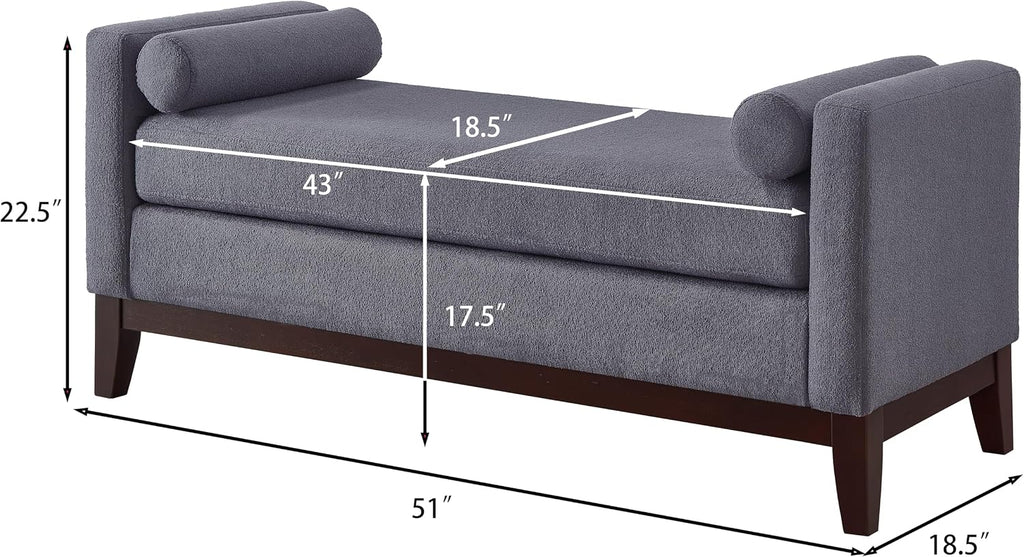 Dark Grey Boucle Ottoman Bench with Bolster Pillows