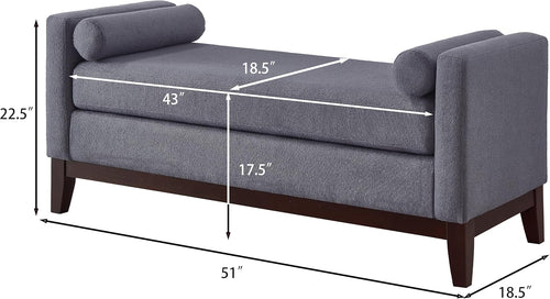 Dark Grey Boucle Ottoman Bench with Bolster Pillows