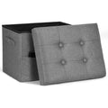 Dark Gray Linen Folding Storage Ottoman Bench
