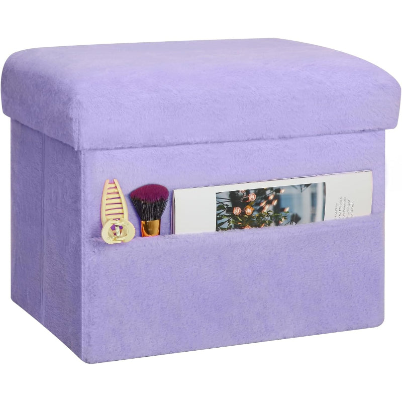 Purple Furry Folding Storage Ottoman Bench